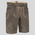 Brown leather shorts with decorative elements on a light gray background
