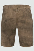 Brown leather shorts on a light gray background