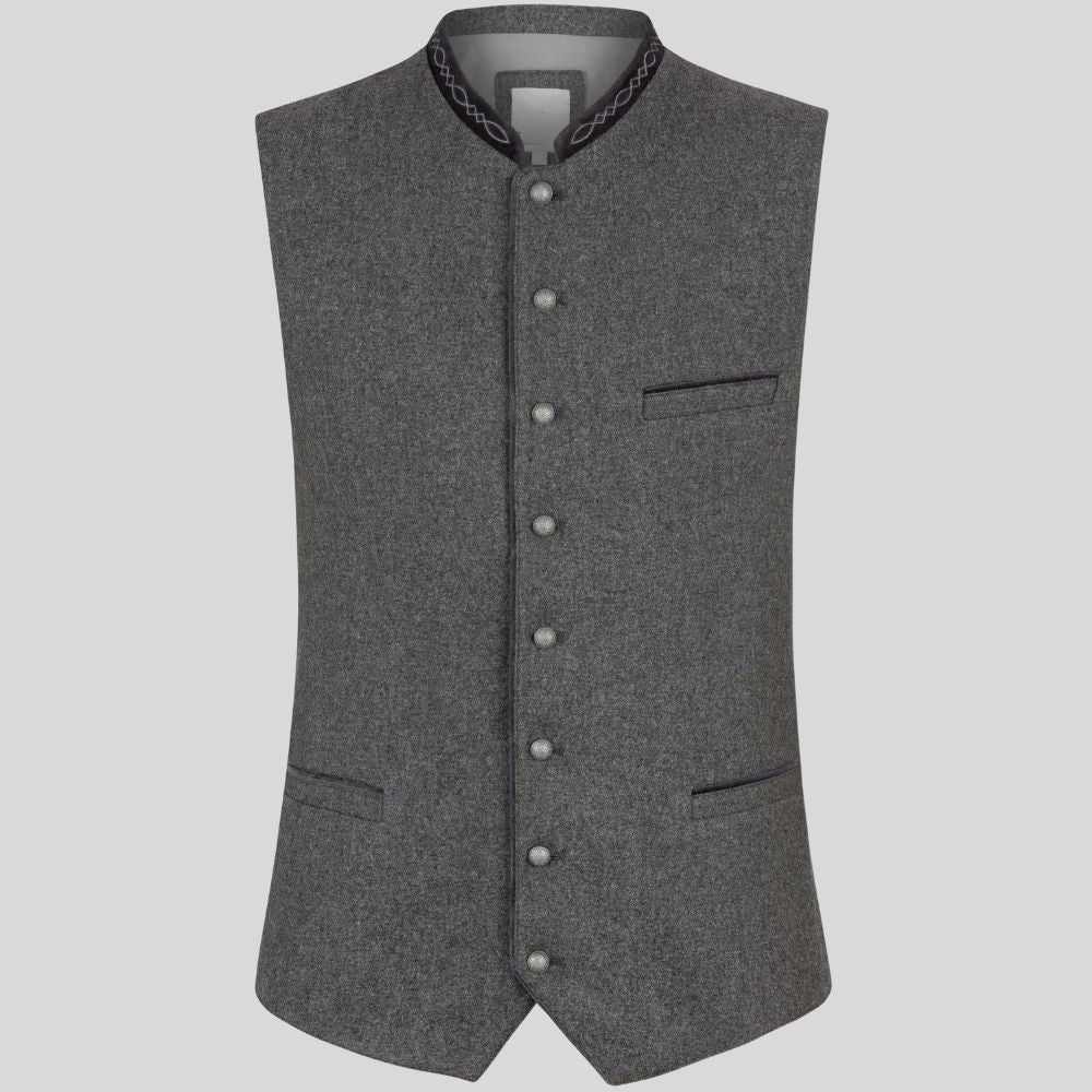 Gray vest with button details on a light gray background