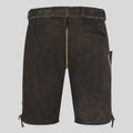 Dark brown leather shorts on a light gray background