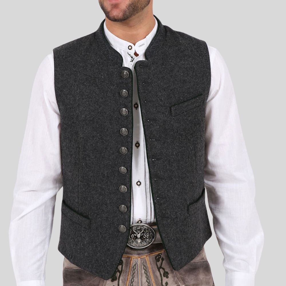 "Timeless Oktoberfest vest with Bavarian charm.