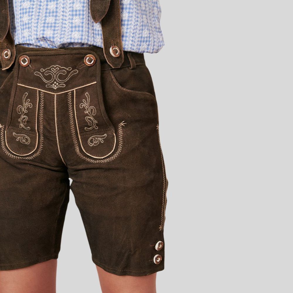 "Women's Lederhosen Shorts with Classic Button Closures – Authentic German Style"