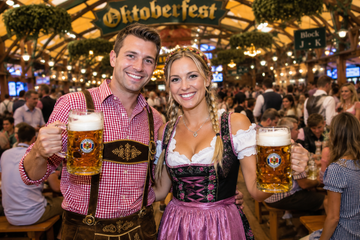 Elegant leiderhosen styled with a classic Bavarian blouse