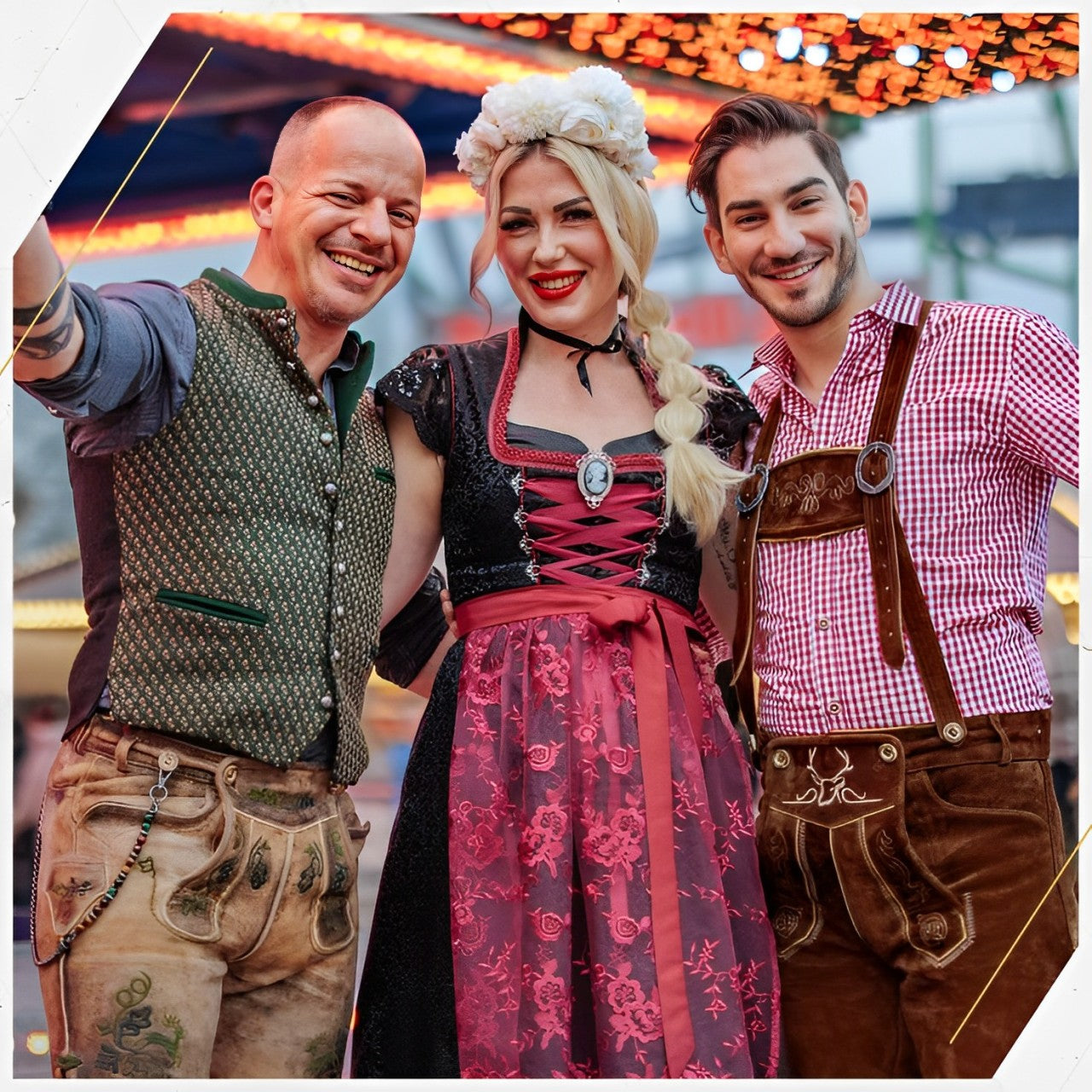 Authentic Lederhosen showcasing traditional Bavarian trachten with intricate embroidery, a key element of German traditional clothing.
