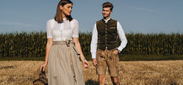 Traditional lederhosen showcased at a Bavarian festival, representing authentic German clothing heritage.