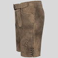 Traditional brown lederhosen men for German festivals and Bavarian cultural events