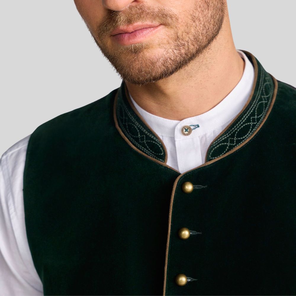 "Bavarian-style lederhosen vest - Authentic design perfect for Oktoberfest parties."