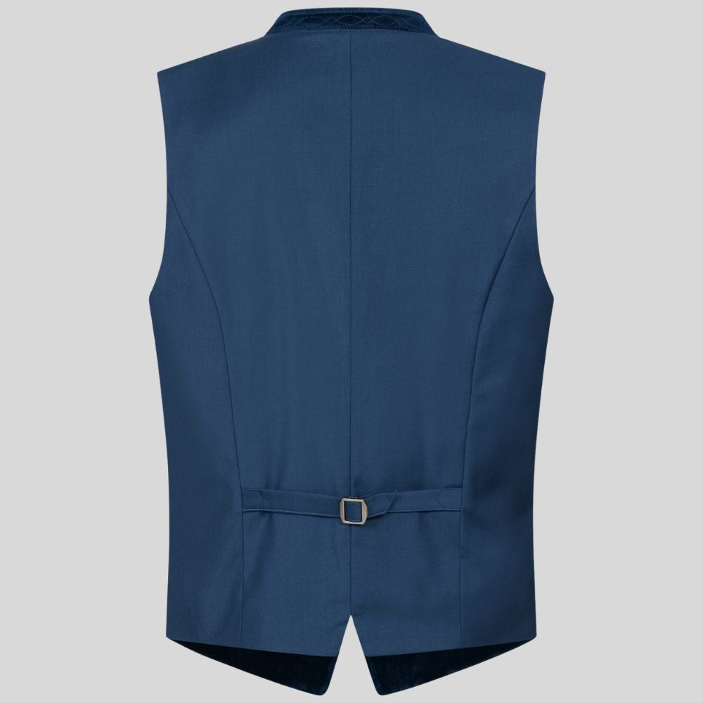 Oktoberfest-inspired Bavarian velvet vest with pearl button closure and pocket square