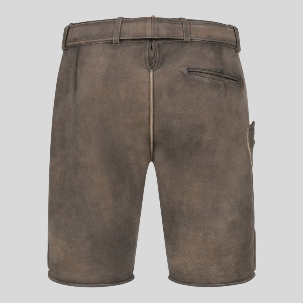 Brown leather shorts on a gray background