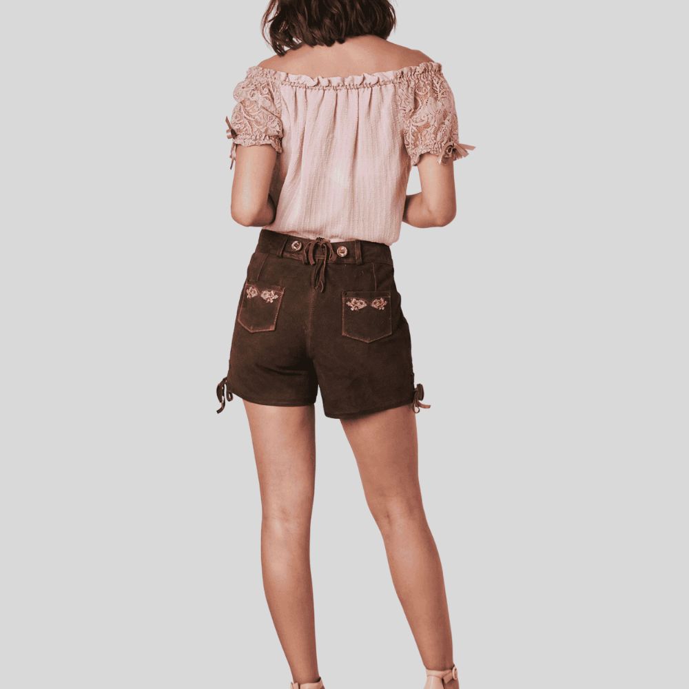 "Fest-Ready Premium Leather Lederhosen Shorts for Women – A Must-Have for German Festivals"