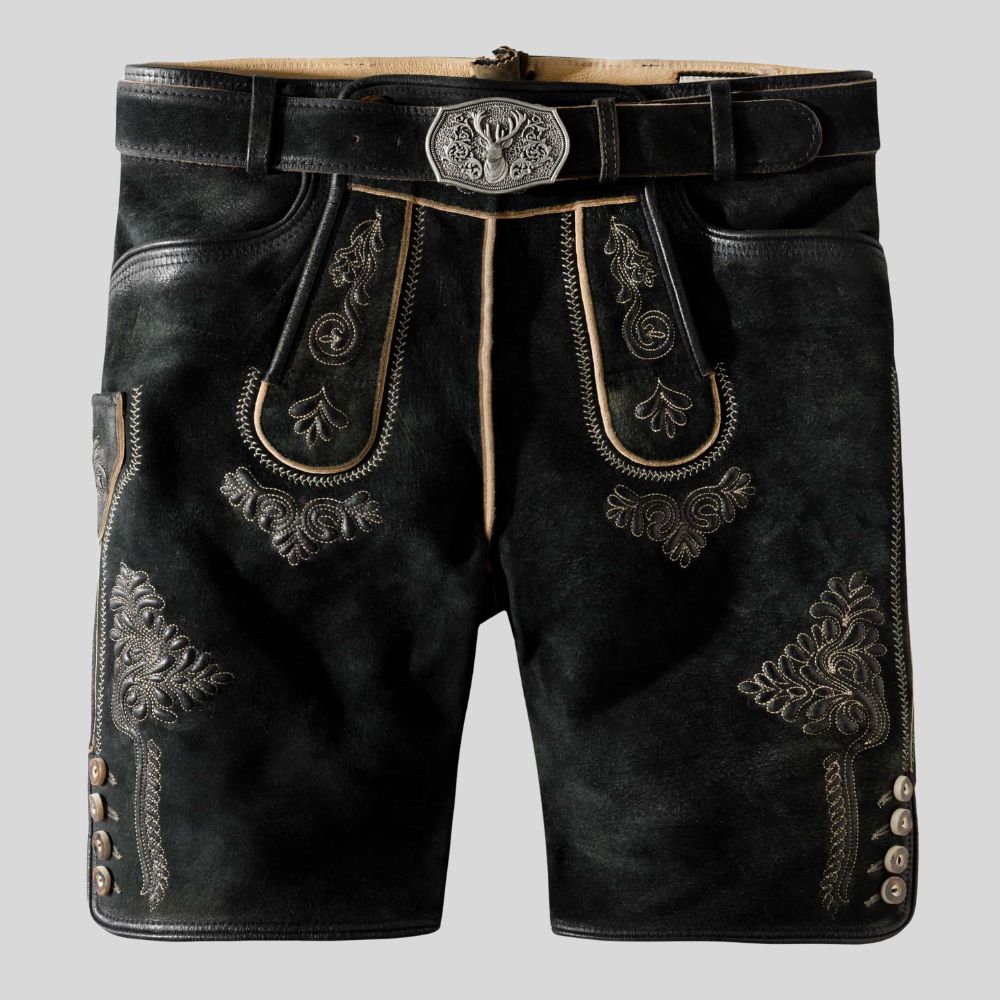 Rustic men’s Lederhosen with a modern fit.

