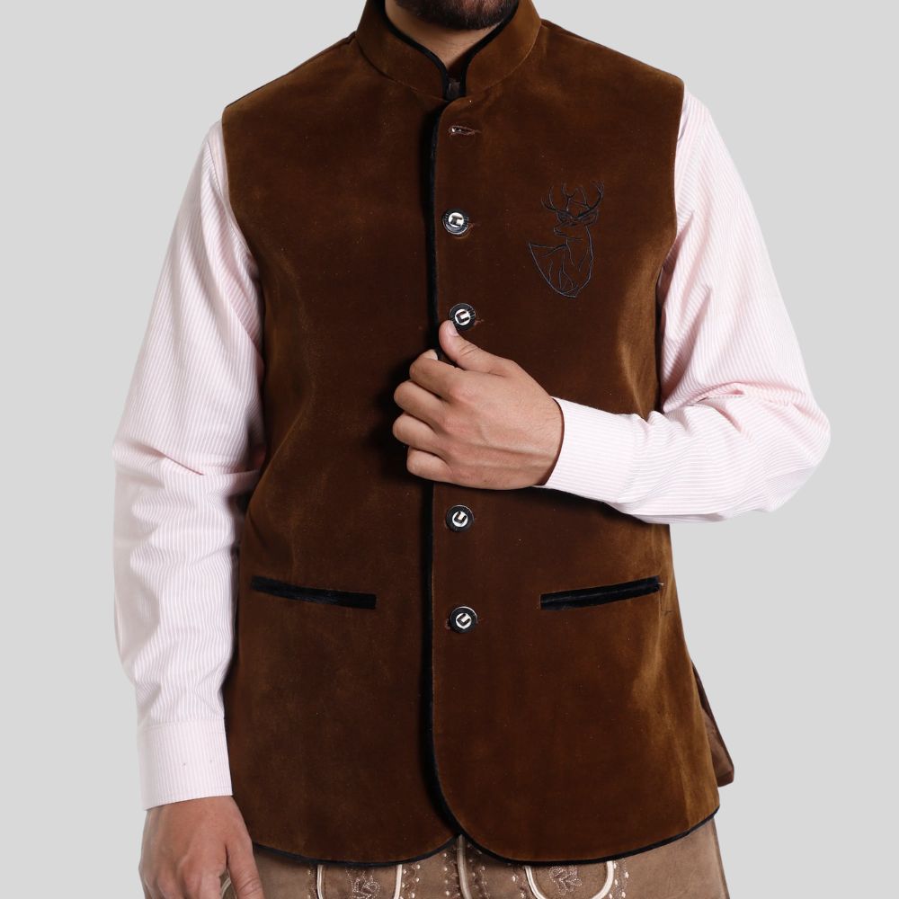 "Elegant German vest with classic patterns - Perfect for traditional Oktoberfest celebrations."