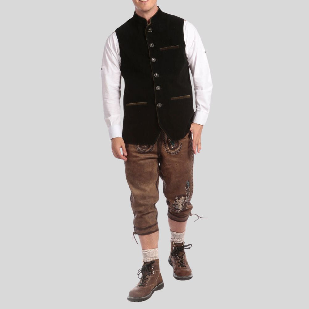"Elegant Bavarian vest for men - Traditional Oktoberfest style with detailed embroidery for a standout look."