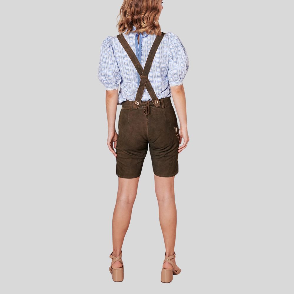 "Authentic Women's Lederhosen Shorts with Traditional Button Fastenings"