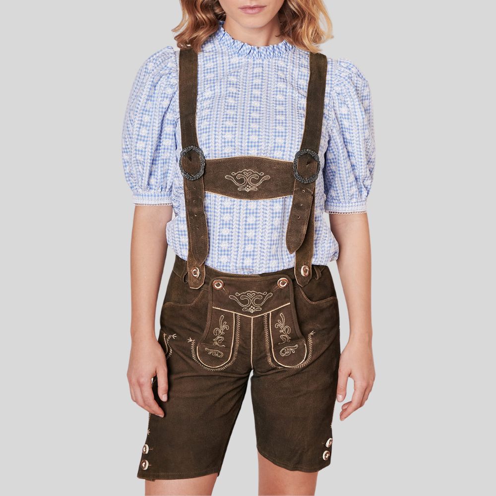 "Women's Lederhosen Shorts with Classic Button Closures – Authentic German Style"
